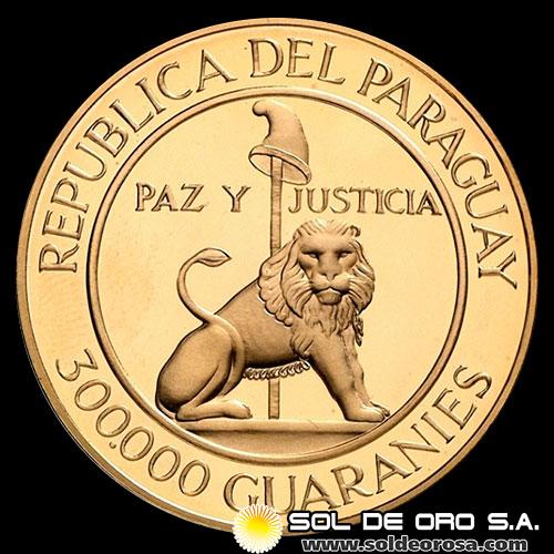 REPUBLICA DEL PARAGUAY - 300.000 GUARANIES, 1988 - OCTAVO PERIODO PRESIDENCIAL DEL GENERAL ALFREDO STROESSNER - MONEDA CONMEMORATIVA DE ORO