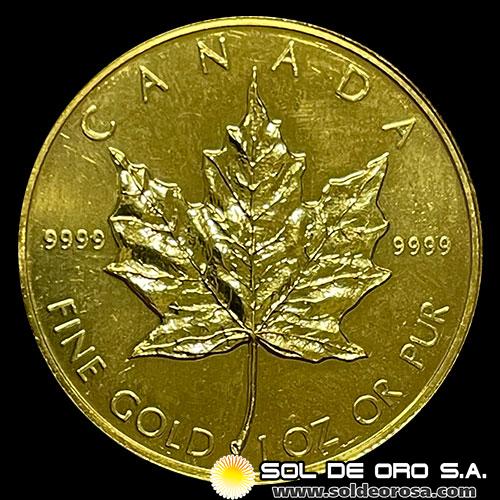 CANADA - HOJA DE MAPPLE 1 oz., 50 DOLLARS, 1989 - MONEDA / ONZA DE ORO 24K / 999