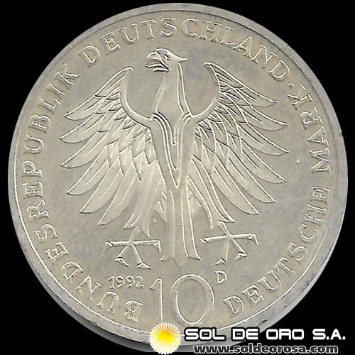 NA1 - ALEMANIA - 10 MARK - 1992 - Subject: 150th Anniversary - Civil Pour-le-Merite Order - MONEDA DE PLATA