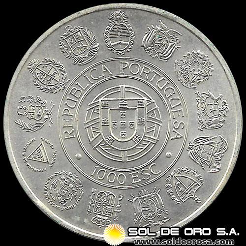 NA4 - REPUBLICA PORTUGUESA - 1.000 ESCUDOS - 1992 - ENCUENTRO DE DOS MUNDOS - MONEDA DE PLATA