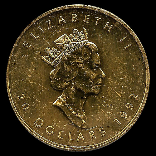 CANADA - HOJA DE MAPPLE 1 / 2oz, 20 DOLLARS - 1992 - MONEDA DE ORO