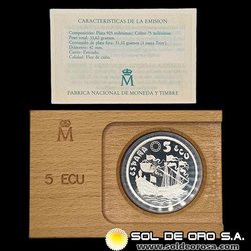 ESPAÑA - 5 ECU, 1995 - DON JUAN DE AUSTRIA - LA MARINA ESPAÑOLA - MONEDA DE PLATA