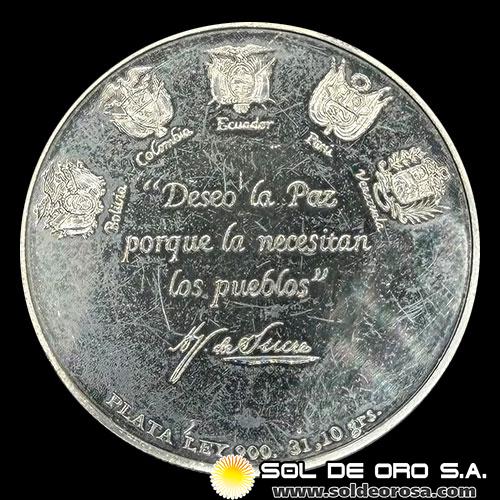 NUMIS - BICENTENARIO DEL NATALICIO DEL MARISCAL ANTONIO DE SUCRE - 1995 - MEDALLA CONMEMORATIVA DE PLATA