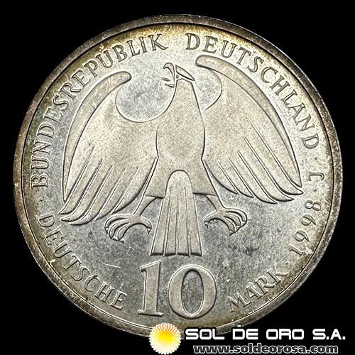 NA1 - ALEMANIA - 10 MARK - 1998.J - Subject: 350th Anniversary end of 30 Years War - Peace of Westphalia - MONEDA DE PLATA