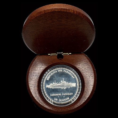 NUMIS - PARAGUAY - 1 GUARANI, 2000 - 1952 - CINCUENTENARIO - 2002, BANCO CENTRAL DEL PARAGUAY - CAÑONERO PARAGUAYO - ESTUCHE ORIGNAL - MONEDA DE PLATA