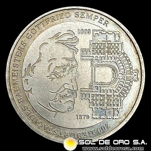 NA1 - ALEMANIA - 10 EUROS, 2003 - 200th BIRTHDAY OF GOTTFRIED SEMPER - MONEDA DE PLATA
