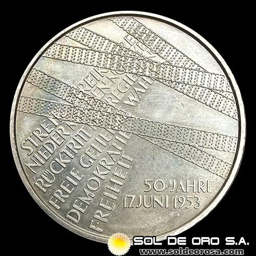 NA1 - ALEMANIA - 10 EUROS, 2003 - 50th ANNIVERSARY OF THE III-FATED EAST GERMAN REVOLUTION - MONEDA DE PLATA