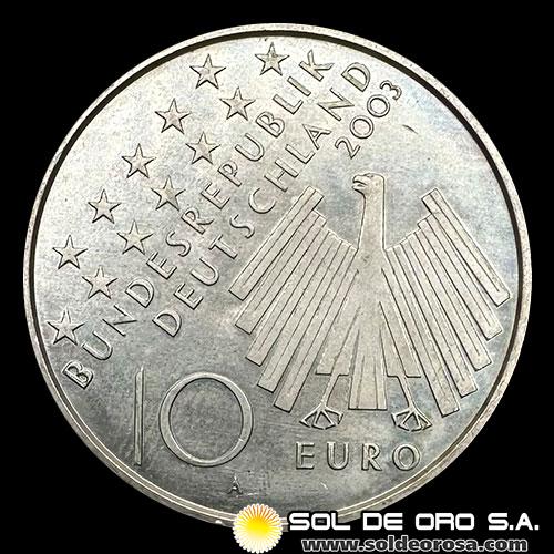 NA1 - ALEMANIA - 10 EUROS, 2003 - 50th ANNIVERSARY OF THE III-FATED EAST GERMAN REVOLUTION - MONEDA DE PLATA