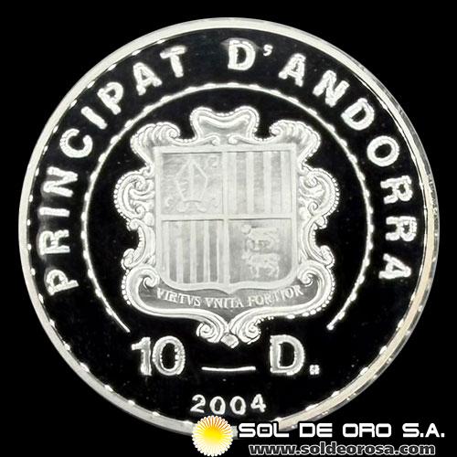 NA1 - ANDORRA - 10 DINARS, 2004 - PAPA JUAN PABLO II - MONEDA DE PLATA