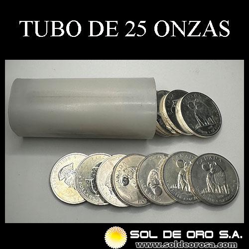 CANADA - 5 DOLLARS, 2011 - WOLF - ELIZABETH II - TUBO DE 25 ONZAS DE PLATA