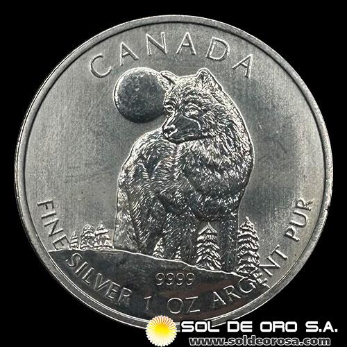 CANADA - 5 DOLLARS, 2011 - WOLF - ELIZABETH II - TUBO DE 25 ONZAS DE PLATA