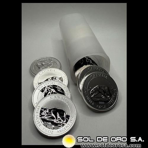 CANADA - 8 DOLLARS, 2013 - CANADIAN BEAR - 1 1/2 ONZAS - TUBO DE 22,5 ONZAS