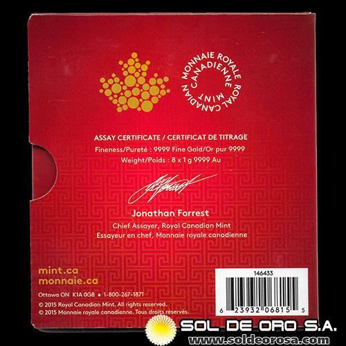 ROYAL CANADIAN MINT - 50 CENTS, 2015 - MAPLE LEAF - SET DE 8 MONEDAS DE ORO
