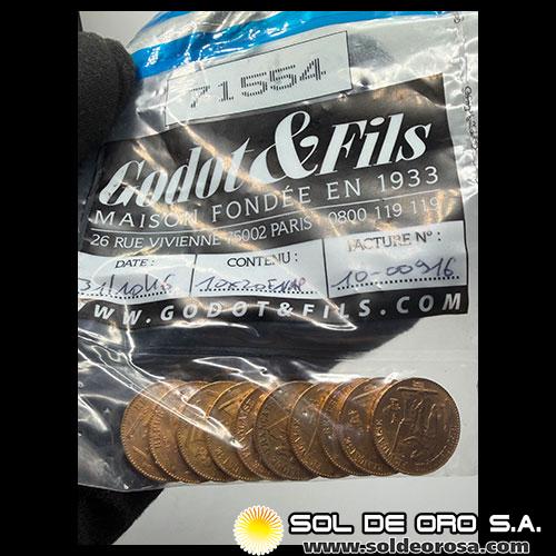 FRANCIA - REPUBLIQUE FRANCAISE - GODOT&FILS - 20 FRANCOS, TIPO ANGEL ESCRIBIENDO - DIFFERENT YEARS - LOTE DE 10 MONEDAS DE ORO