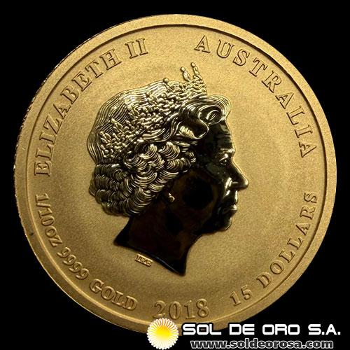 AUSTRALIA - 1/10 oz., 15 DOLLARS - 2018 - YEAR OF THE DOG - MONEDA DE ORO