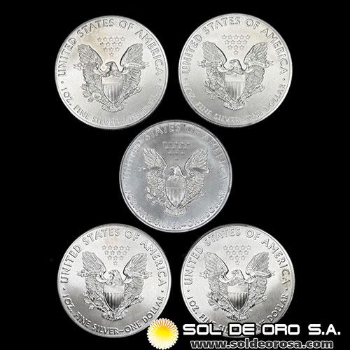 	ESTADOS UNIDOS DE AMERICA - 1 DOLLAR, 2020 - LOTE DE 5 ONZAS DE PLATA