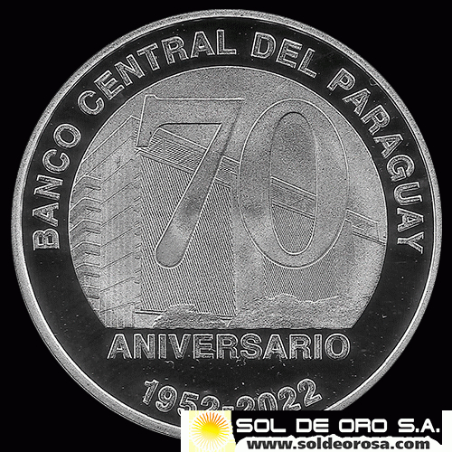 NUMIS - PARAGUAY - 70 GUARANIES, 2022 - 70 ANIVERSARIO DE LA CREACION DEL BCP - MONEDA DE PLATA