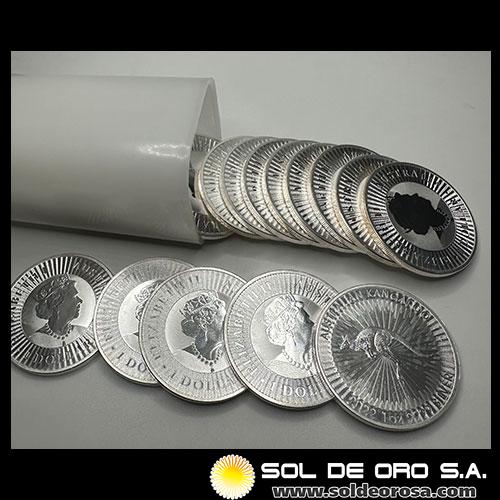 AUSTRALIA - 1 DOLLAR - AUSTRALIAN KANGAROO - TUBO DE 25 ONZAS DE PLATA PURA