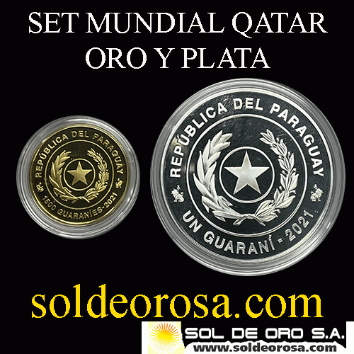 SIN STOCK - ILUSTRACION - MONEDAS DEL PARAGUAY - 1 GUARANI y 1.500 GUARANIES - 2021 - MUNDIAL DE FUTBOL QATAR 2022 - MONEDA CONMEMORATIVA