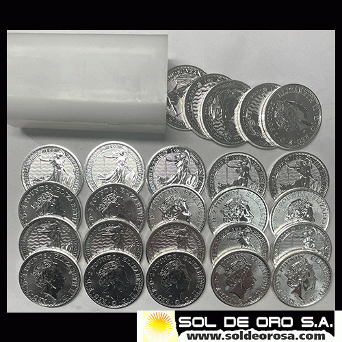 INGLATERRA - 2 POUNDS, 2022 - ELIZABETH II - TUBO DE 25 ONZAS DE PLATA