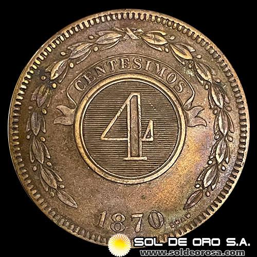 NUMIS - REPUBLICA DEL PARAGUAY - 4 CENTESIMOS - 1870 - MONEDA DE COBRE