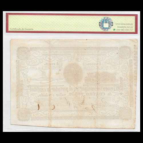 NUMIS - BILLETES DEL PARAGUAY - 1862 - CUATRO PESOS (MC24.a) - FIRMAS: RAMON MAZO - VICENTE CORVALAN - TESORO NACIONAL