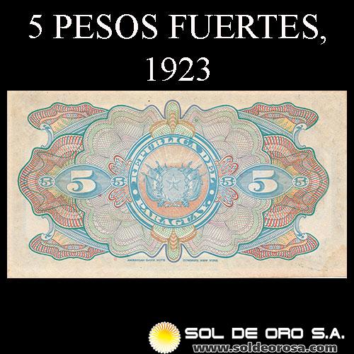 NUMIS - BILLETES DEL PARAGUAY - 1923 - CINCO PESOS FUERTES (MC181.a) - FIRMAS: MARIANO B. MORESCHI - ALFREDO JACQUET - OFICINA DE CAMBIOS