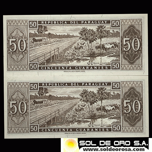 NUMIS - BILLETES DEL PARAGUAY - 1963 - CINCUENTA GUARANIES (MC213.b4) - FIRMAS: AUGUSTO COLMAN VILLAMAYOR - CESAR ROMEO ACOSTA - NUMEROS CORRELATIVOS - BANCO CENTRAL DEL PARAGUAY