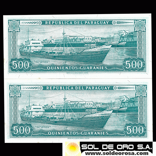 NUMIS - BILLETES DEL PARAGUAY - 1963 - QUINIENTOS GUARANIES (MC 216.b2) - FIRMAS: AUGUSTO COLMAN VILLAMAYOR - CESAR ROMEO ACOSTA - BANCO CENTRAL DEL PARAGUAY