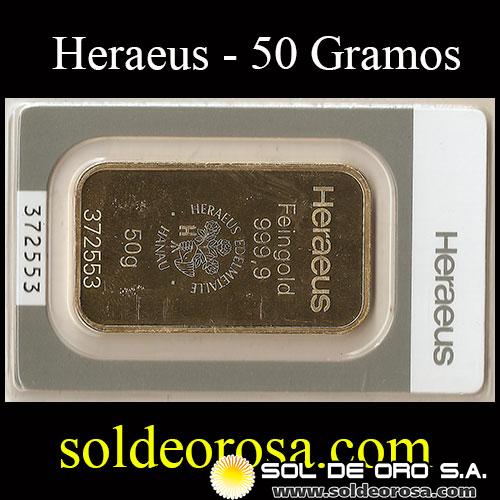 ALEMANIA - HERAEUS - 50 Gramos - Feingold 999.9 - BARRA DE ORO 24K