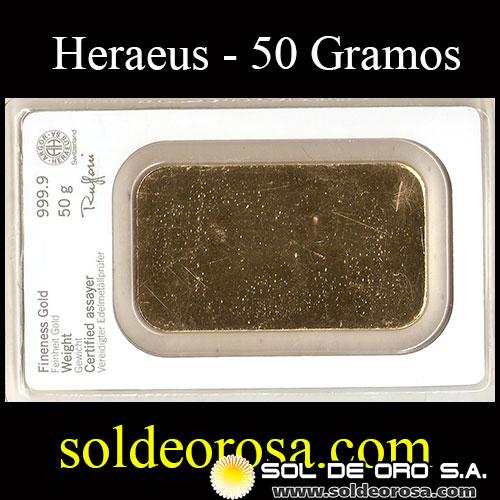 ALEMANIA - HERAEUS - 50 Gramos - Feingold 999.9 - BARRA DE ORO 24K