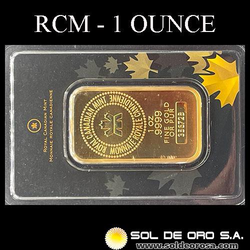 ROYAL CANADIAN MINT - 1 OUNCE - BARRA DE ORO 999