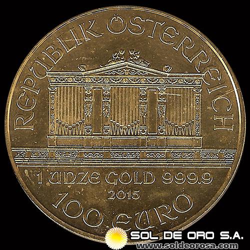 AUSTRIA - REPUBLIK OSTERREICH - 100 EUROS, 2015 - MONEDA DE ORO