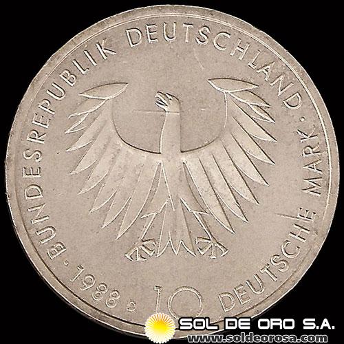 NA1 - ALEMANIA - GERMANY - FEDERAL REPUBLIC - 10 MARK / 10 MARCOS, 1988 D - Subject: 200 th Anniversary - Birth of Arthur Schopenhauer - MONEDA DE PLATA