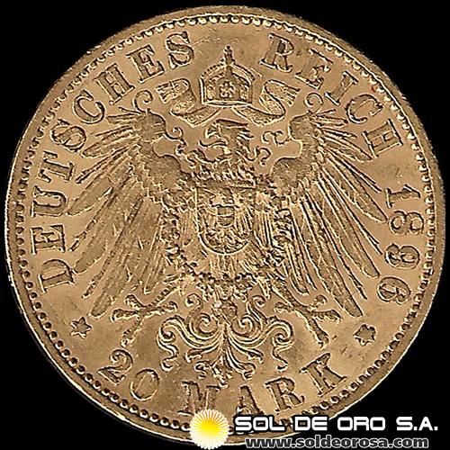 ALEMANIA - 20 MARCOS - WILHELM II DEUTSCHER KAISER KONIG V. PREUSSEN - 1896 - MONEDA DE ORO