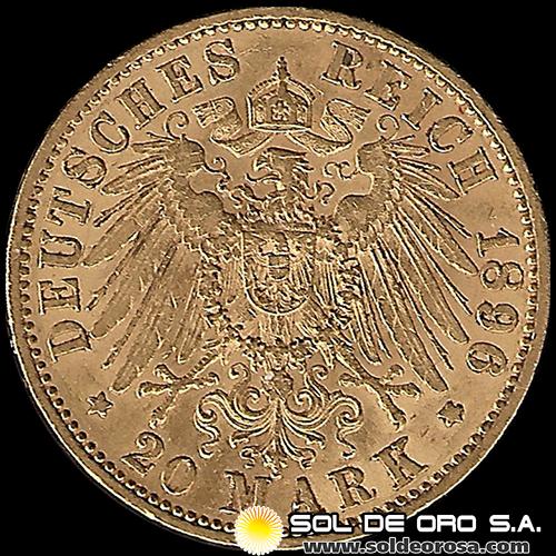 ALEMANIA - 20 MARK - WILHELM II DEUTSCHER KAISER KONIG V. PREUSSEN - 1896 - MONEDA DE ORO