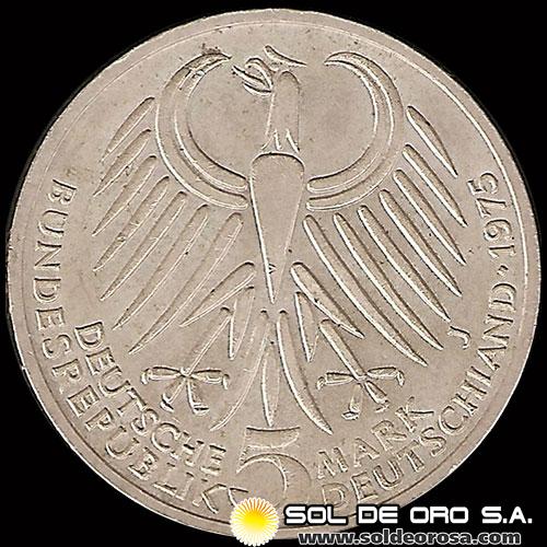 NA1 - ALEMANIA - 5 MARK - 1975 - Subject: 50th Anniversary - Death of Friedrich Ebert - MONEDA DE PLATA