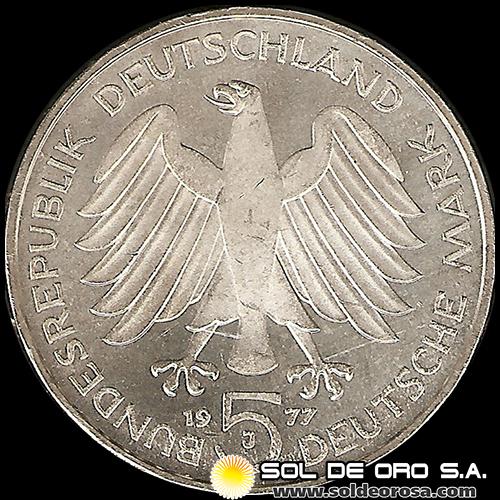 NA1 - ALEMANIA - 5 MARK - 1977 - Subject: 200th Anniversary - Birth of Carl Friedrich Gauss - MONEDA DE PLATA