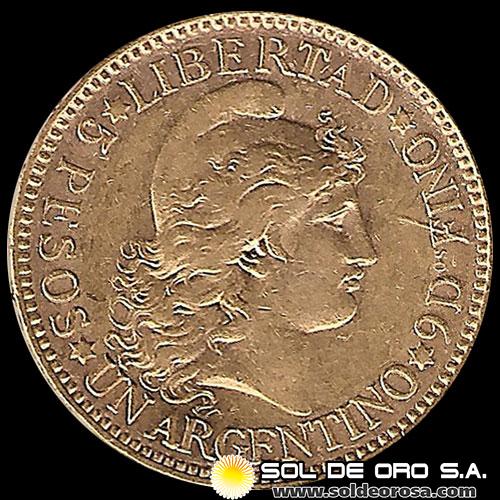 REPUBLICA ARGENTINA - CINCO PESOS - UN ARGENTINO, 1887 - MONEDA DE ORO