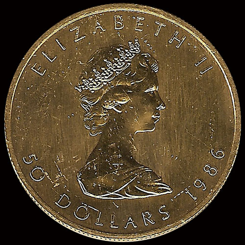 CANADA - HOJA DE MAPPLE 1 oz., 50 DOLLARS, 1988 - MONEDA / ONZA DE ORO 24K / 999