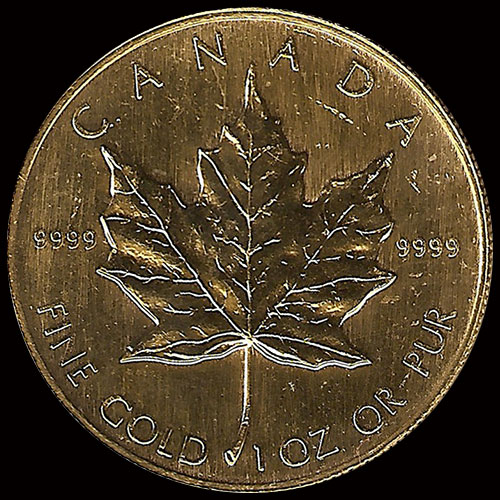 CANADA - HOJA DE MAPPLE 1 oz., 50 DOLLARS, 1988 - MONEDA / ONZA DE ORO 24K / 999