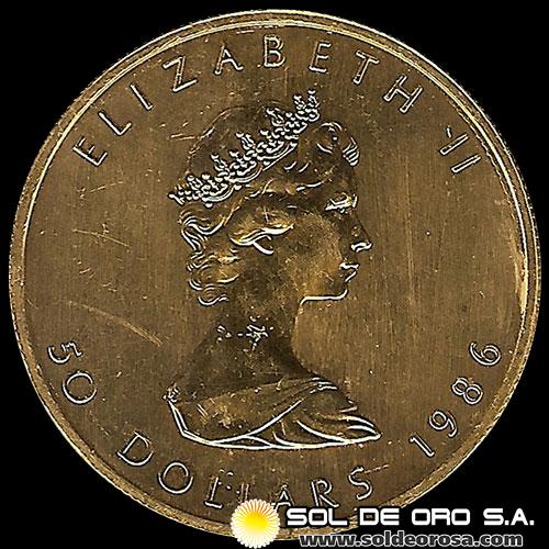 CANADA - HOJA DE MAPPLE 1 oz., 50 DOLLARS - 1986 - MONEDA DE ORO
