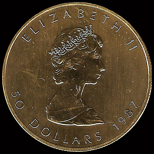 CANADA - HOJA DE MAPPLE 1 OZ., 50 DOLLARS, 1987 - MONEDA DE ORO 24K