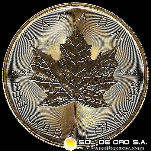 CANADA - HOJA DE MAPPLE 1 oz., 50 DOLLARS, 2018 - MONEDA / ONZA DE ORO 999 - 24 KILATES
