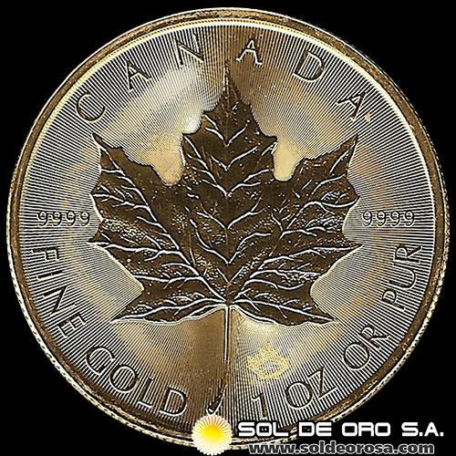 CANADA - HOJA DE MAPPLE 1 oz., 50 DOLLARS, 2015 - MONEDA / ONZA DE ORO 999 - 24 KILATES