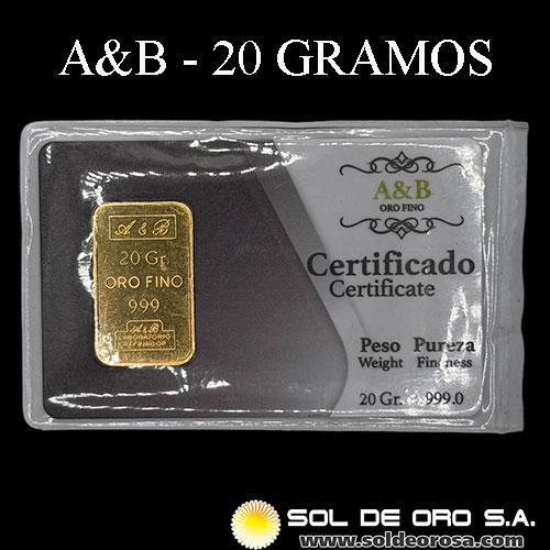 A&B REFINERIA - 20 GRAMOS - BARRA DE ORO 24K