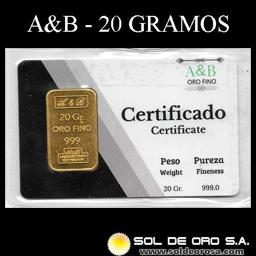 A&B REFINERIA - 20 GRAMOS - BARRA DE ORO 24K