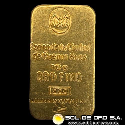 BANCO DE LA CIUDAD DE BUENOS AIRES - BARRA DE 10 GRAMOS - ORO 999 - INDUSTRIA ARGENTINA