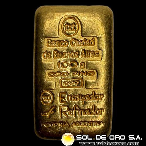 BANCO DE LA CIUDAD DE BUENOS AIRES - BARRA DE 100 GRAMOS - ORO 999 - INDUSTRIA ARGENTINA