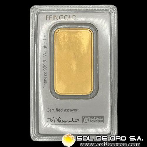 DEGUSSA - 1 OUNCE - BARRA DE ORO 24K